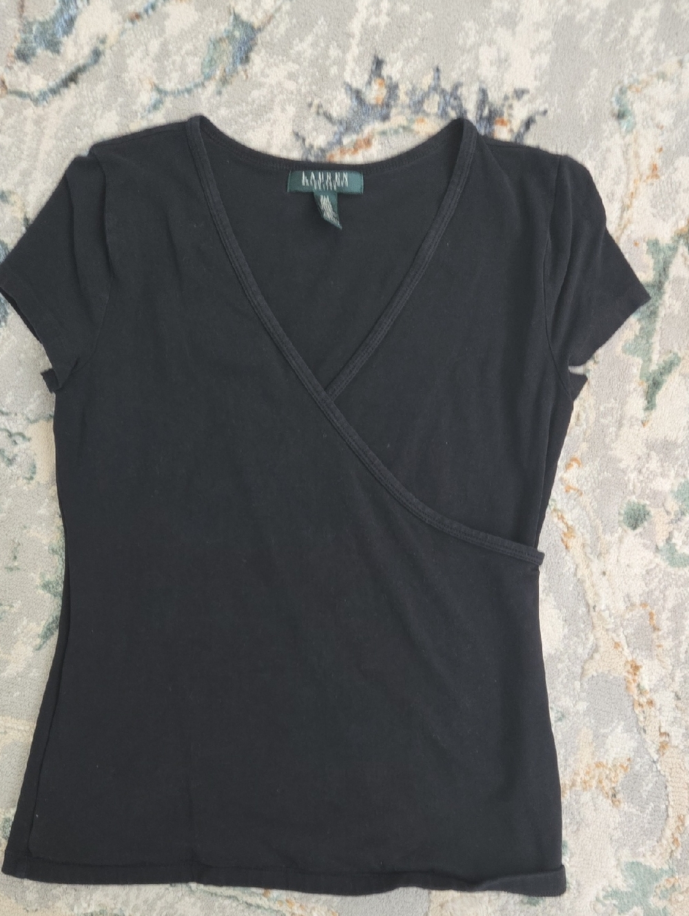 Lauren Ralph Lauren Black Short-Sleeve Faux Wrap Tee PM